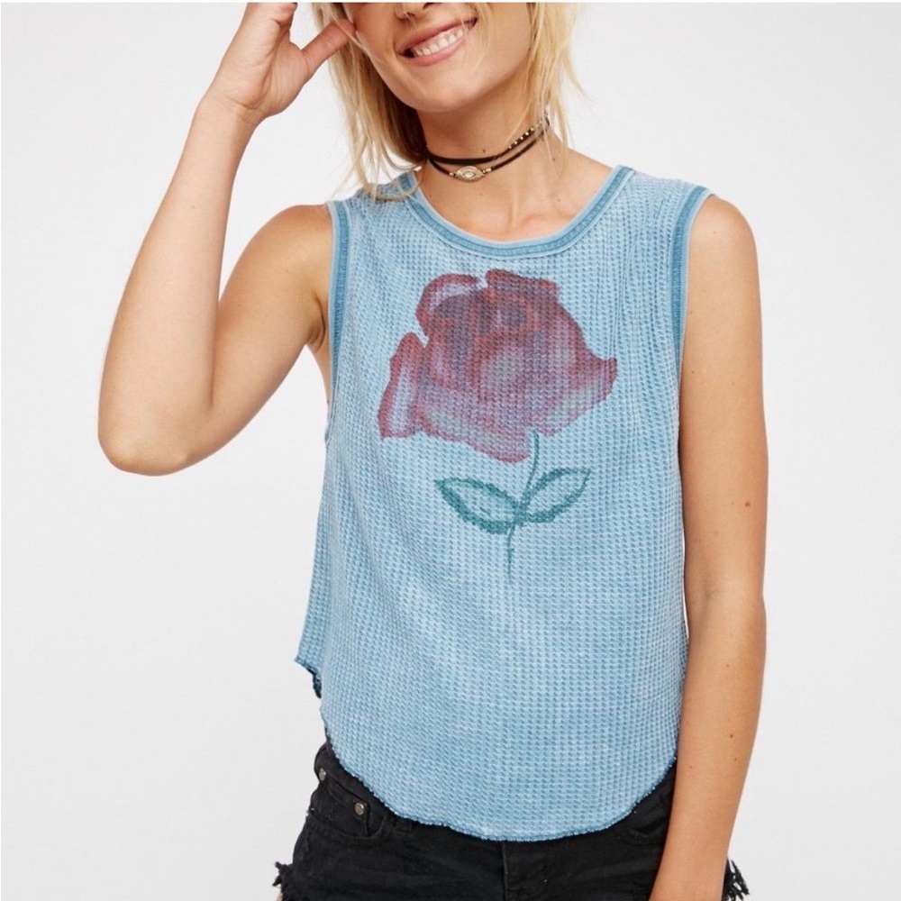 Free People Red Rose Waffle Knit Thermal Tank Top